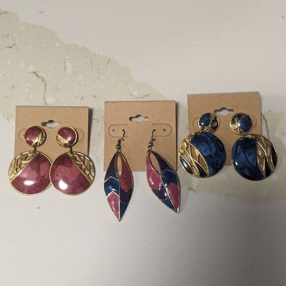 Hand Crafted Jewelry - 3 piece set of handmade metal abstract stud earrings